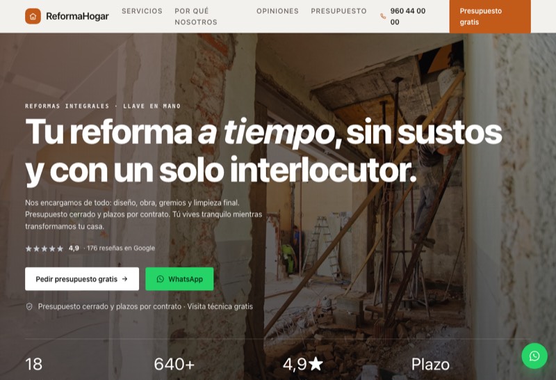 demo web reformas y construcción